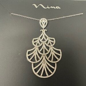 Nina Silver Filigree Necklace, Swarovski Crystals, NWT